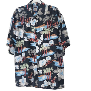 MONTAGE TROPICS vintage 100% Silk Hawaiian print shirt size Large